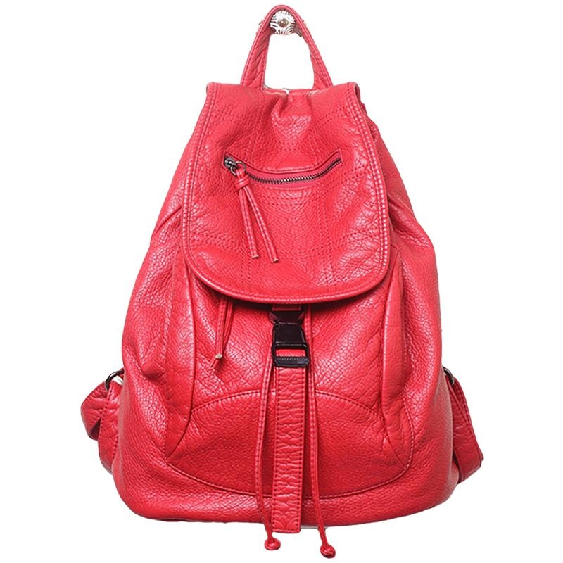 Red Vintage Vegan Leather Flap School Backpacks