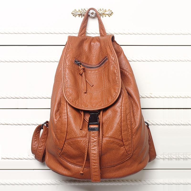 Brown Vintage Vegan Leather Flap School Backpacks