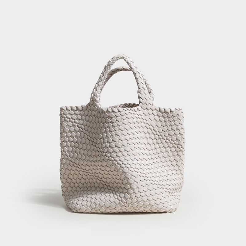 Beige Woven Veagn Leather Shopper Bag Large Handbag Soft Purse for Work