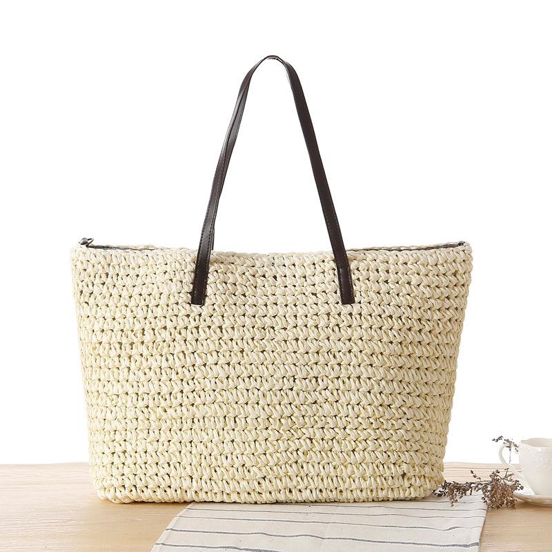 White Paper Straw Tote Summer Beach Bags for Travelling