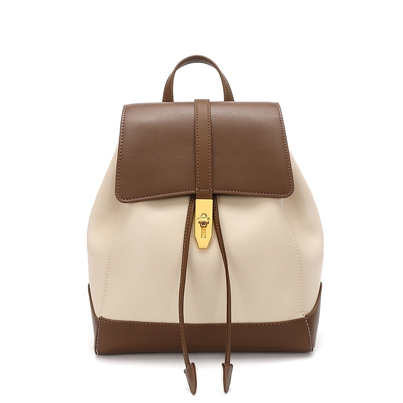 Women's Beige and Brown Leather Flap Backpacks