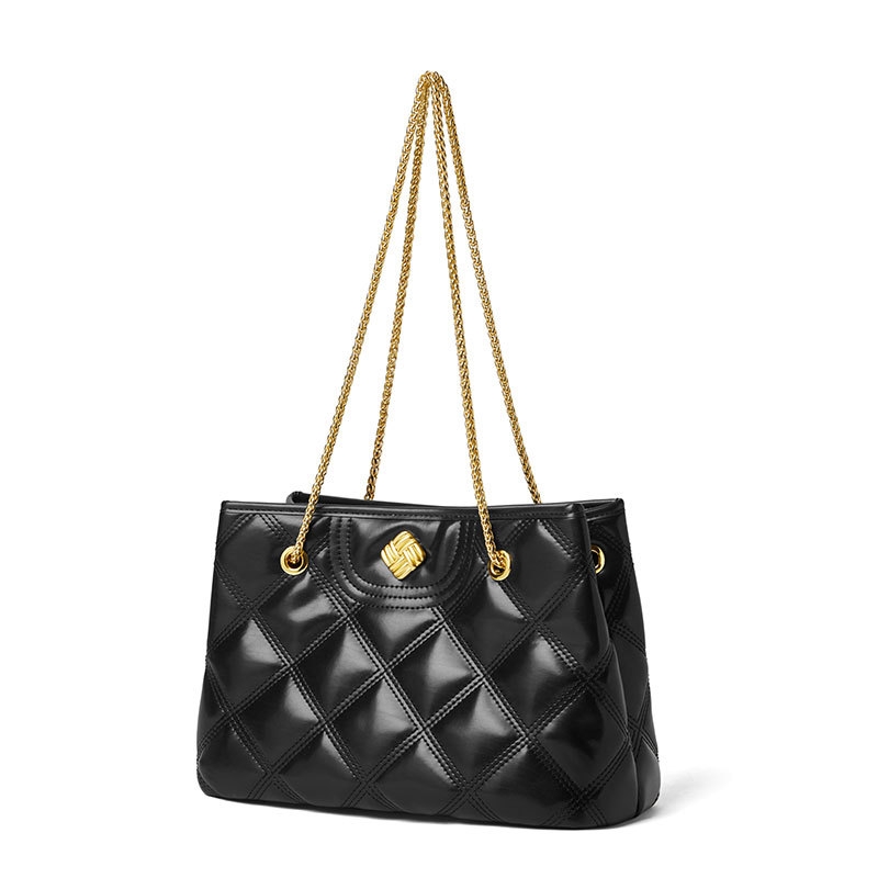 Women's Black Leather Big Size Chain Shoulder Quilted Bags