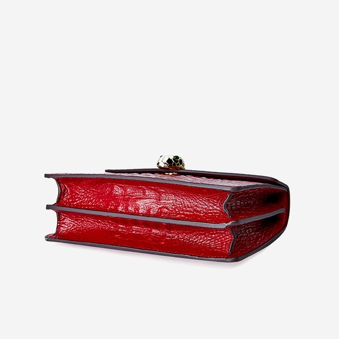 Women's Black Croc Printed Leather Snake's Head Lock Satchel Handbags
