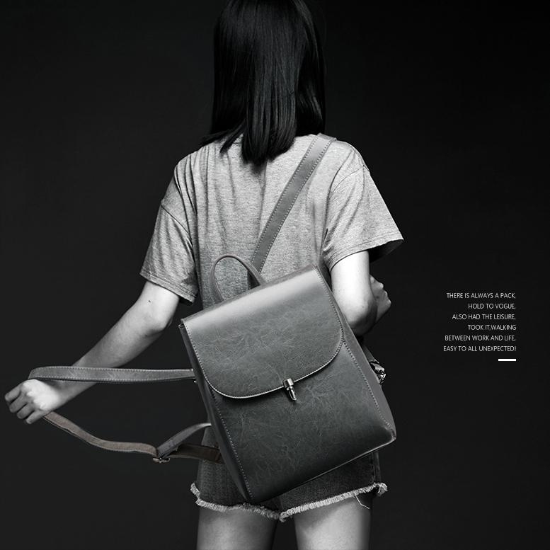 Women's Black Flap Lock Leather Backpack handbags with Top Handle