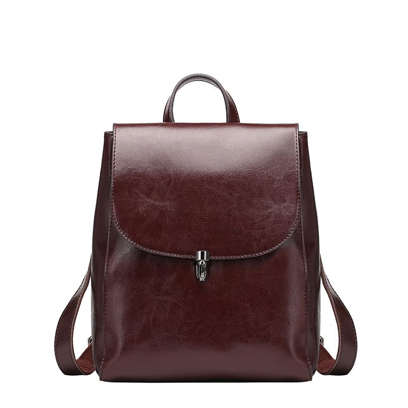Women's Black Flap Lock Leather Backpack handbags with Top Handle