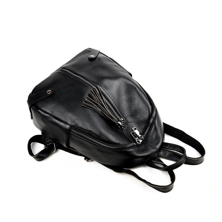Women's Navy Leather Backpack Zipper School Backpack with Tassels