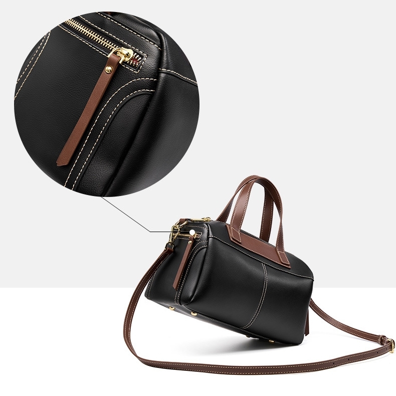 Women's Black Leather Boston Handbags Shoulder Bags