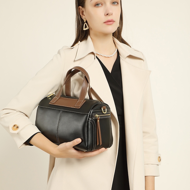 Women's Black Leather Boston Handbags Shoulder Bags