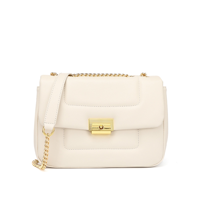 Women's White Leather Chain Shoulder Qulited Bags | Baginning
