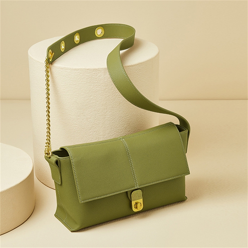 Women's Green Leather Classic Flap Crossbody Shoulder Bags 