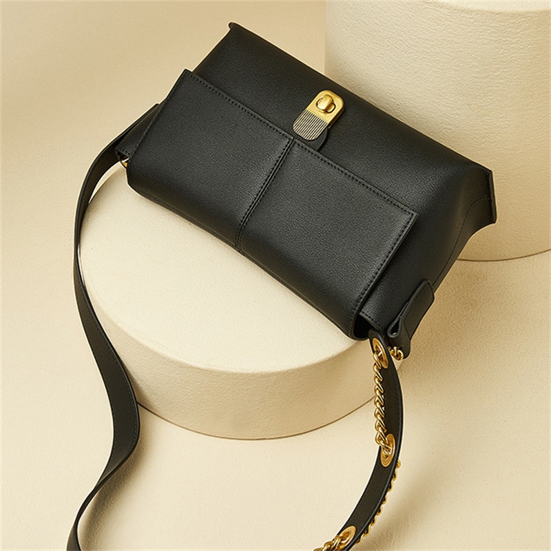 Women's Black Leather Classic Flap Crossbody Shoulder Bags 