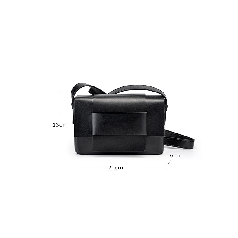 Women's Black Leather Flap Square Shoulder Bag Mini Crossbody Bag