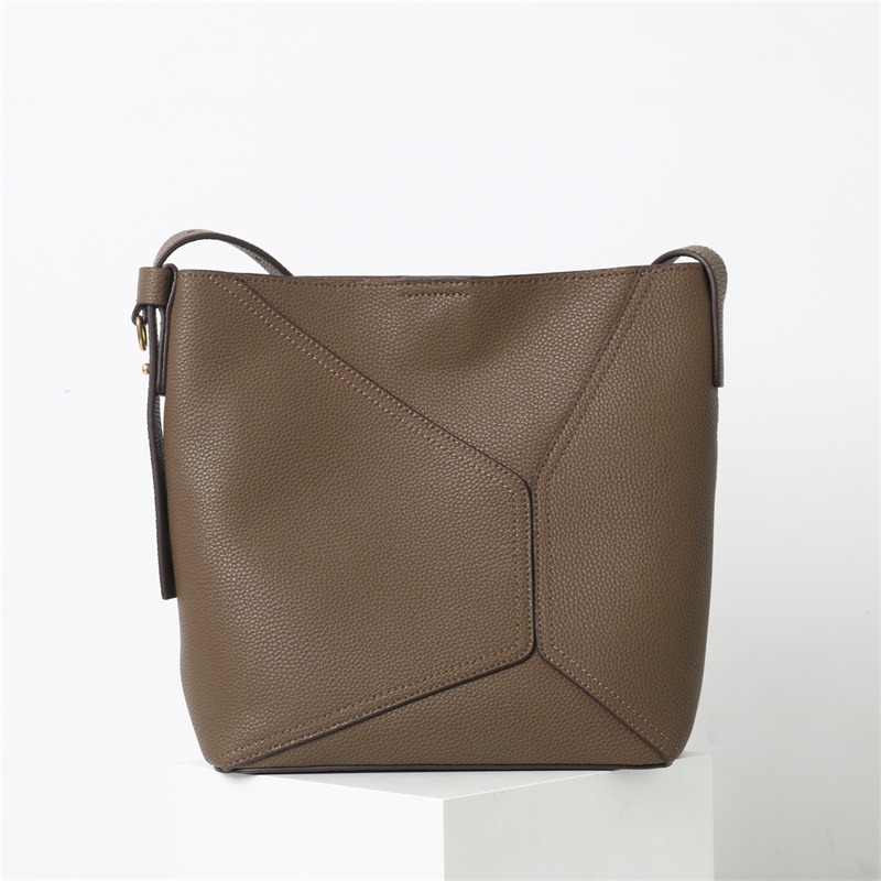 Women's Brown Leather Geometric Pebbled Shoulder Bags