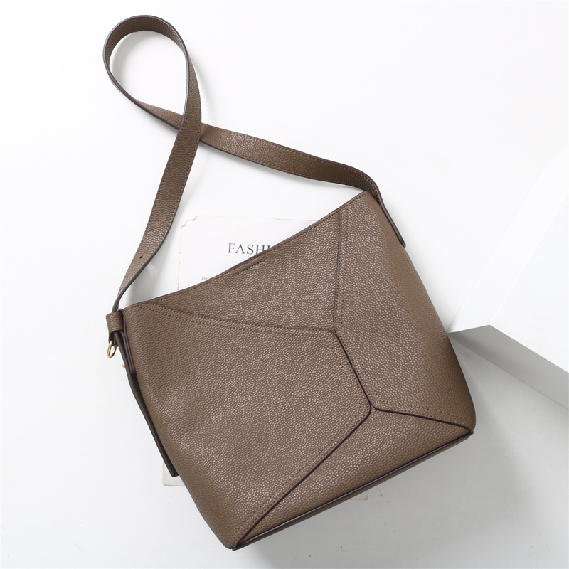 Women's Brown Leather Geometric Pebbled Shoulder Bags