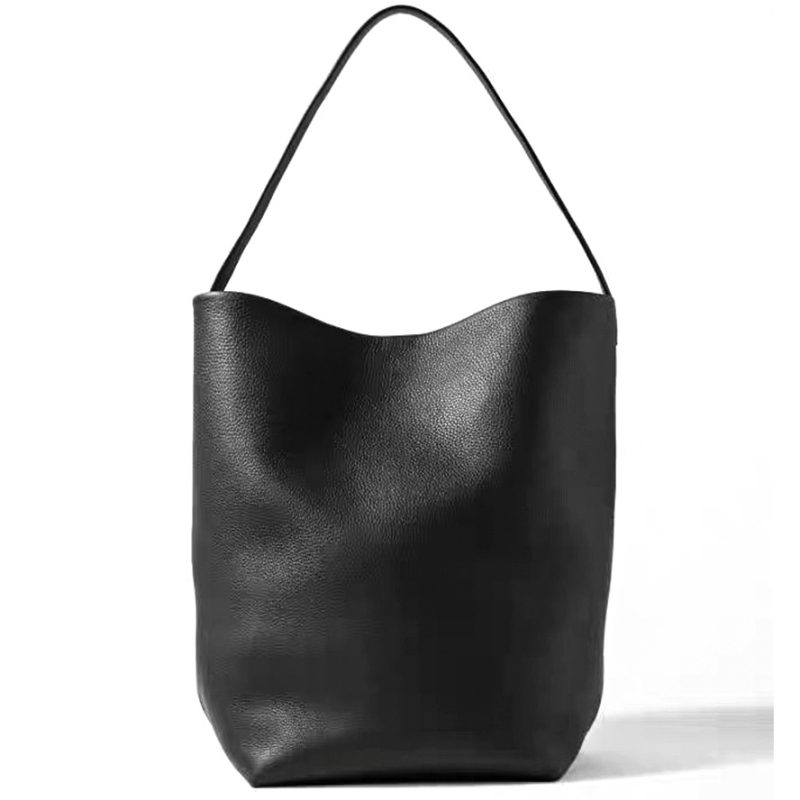 Women's White Leather High-capacity Shoulder Bucket Bag