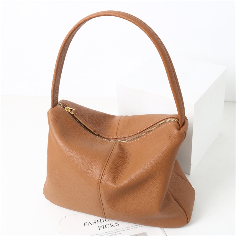 Women's Brown Leather  Litchi Pattern Shoulder Bag Tote Bag with Zipper