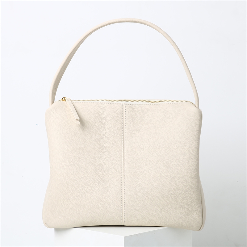 Women's White Leather  Litchi Pattern Shoulder Bag Tote Bag with Zipper