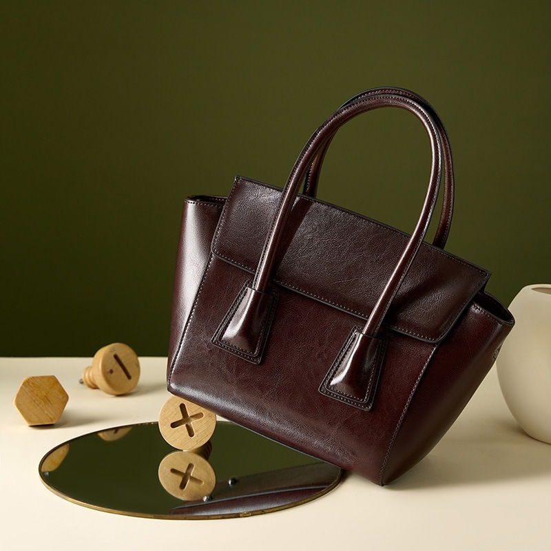 Women's Coffee Leather Wing Tote Bag Work Handbags