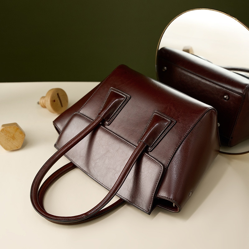 Women's Coffee Leather Wing Tote Bag Work Handbags