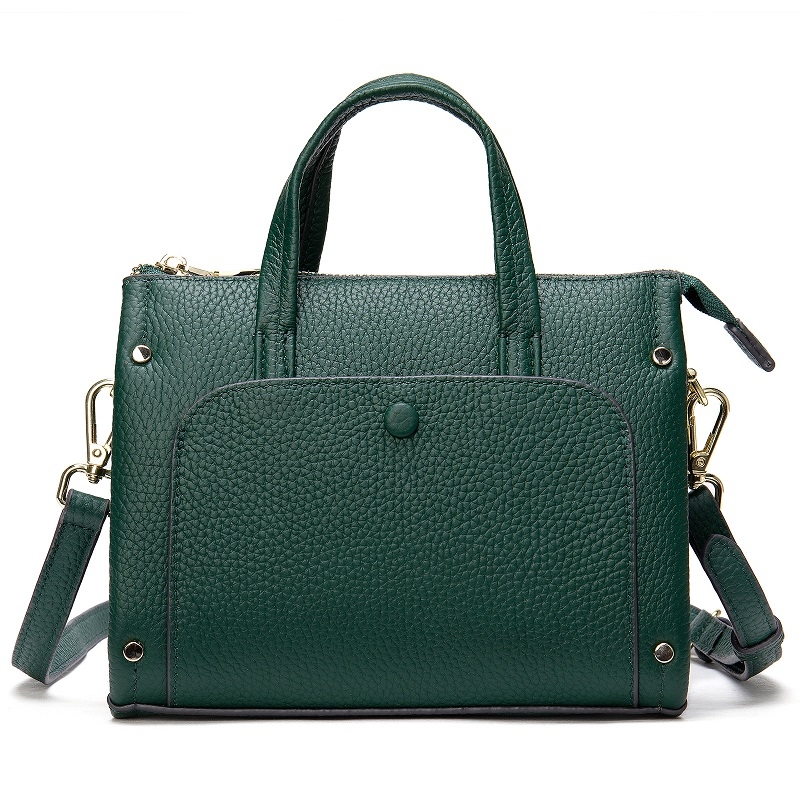 Women's Green Pocket Leather Handbags Office Bag