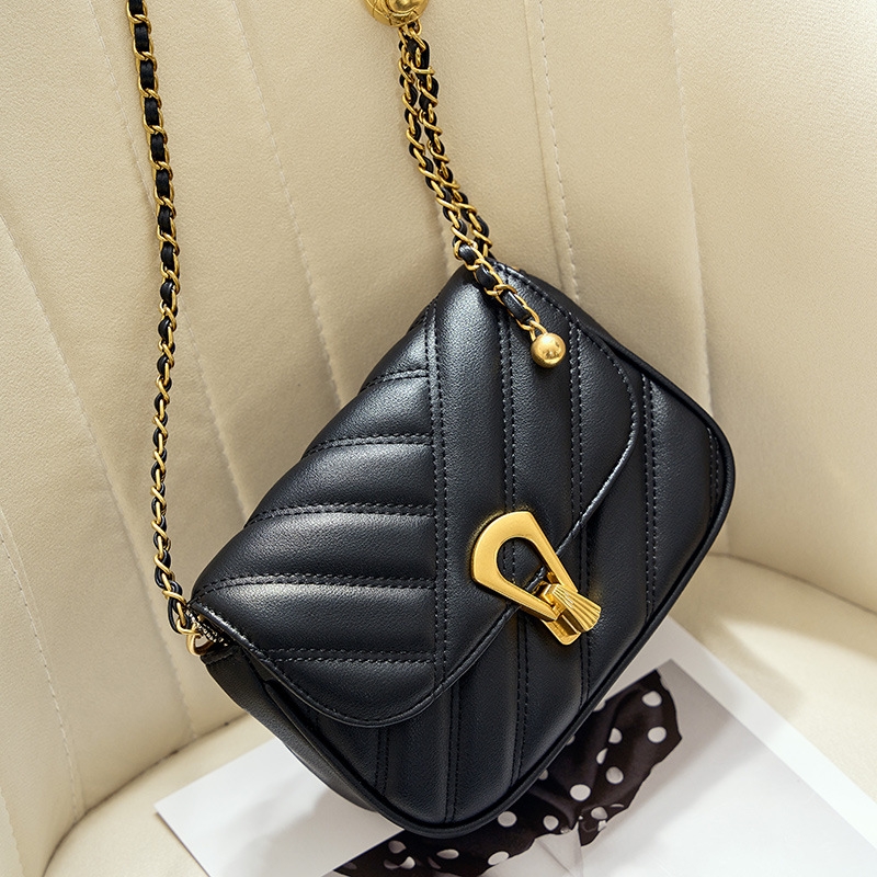 Women's Black Quilted Leather Flap Chain Crossbody Purses Mini Bags