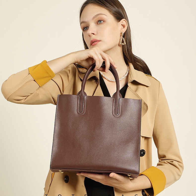 Women's Black Soft Leather Tote Bag Work Handbags