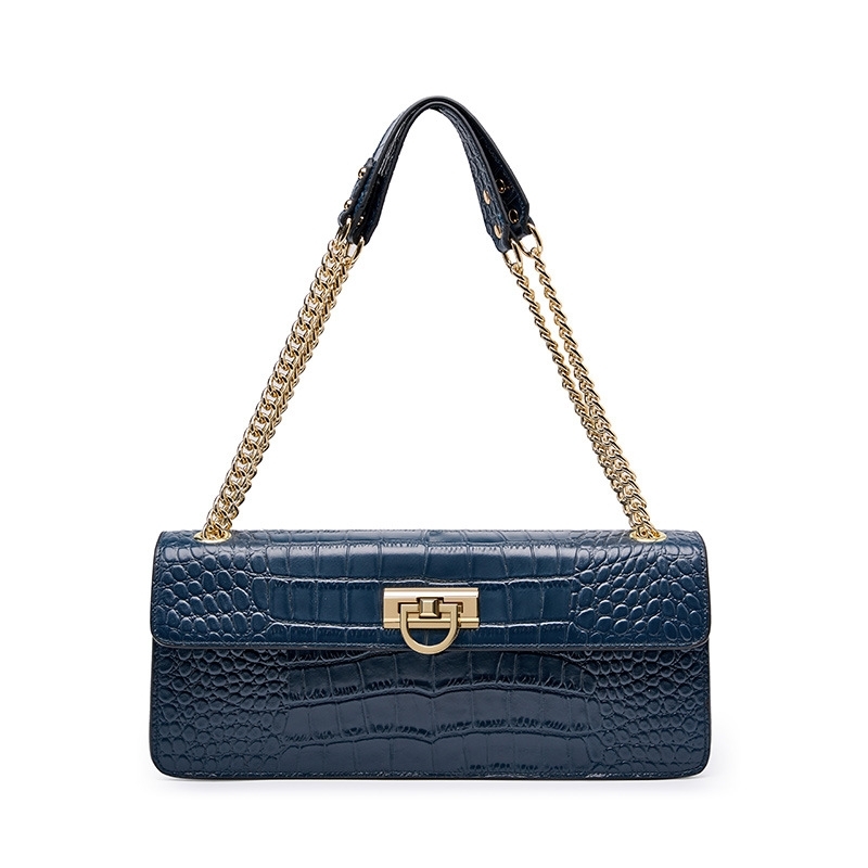 Women's Blue Python Printed Square Chain Shoulder Bags