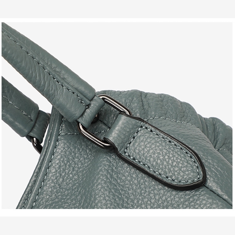 Women's Blue Shoulder Leather Handbags Zipper Tote Bags