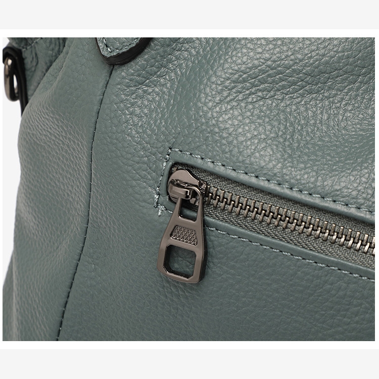 Women's Blue Shoulder Leather Handbags Zipper Tote Bags