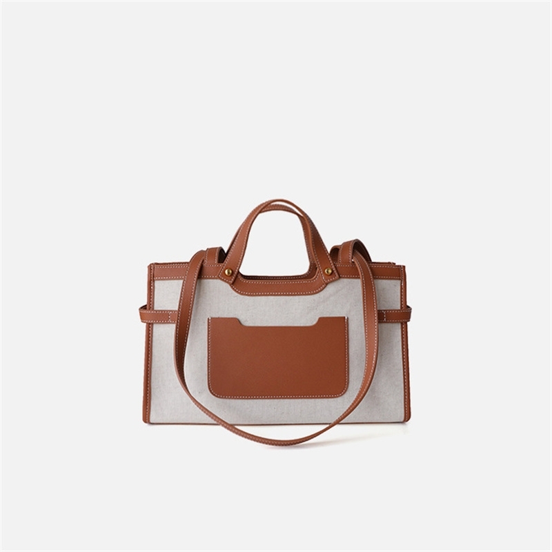 Women's Briefcase Brown and White Leather Commuter Tote Bag