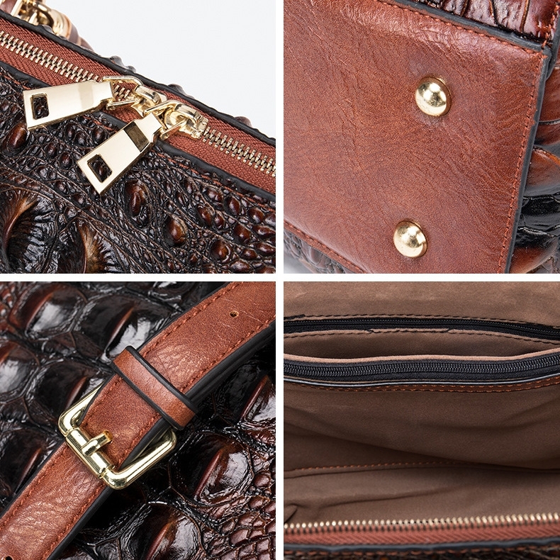 Women's Grey Embossed Leather Shell Handbags Satchel Bag