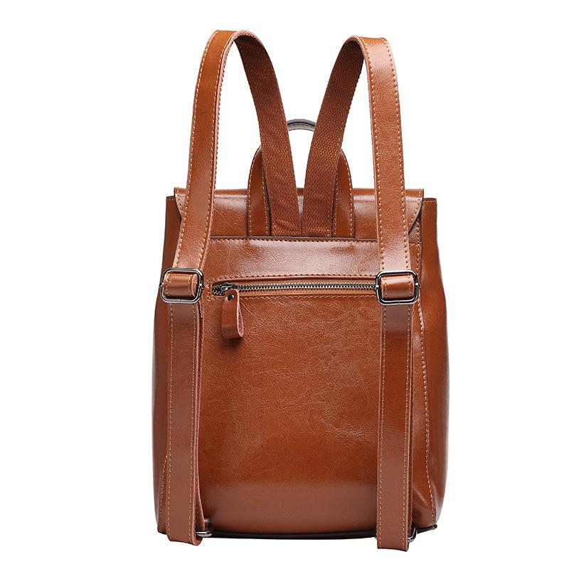 Women's Brown Flap Lock Leather Backpack handbags with Top Handle