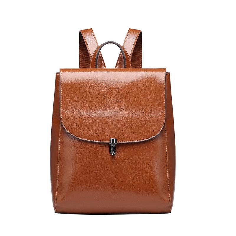 Women's Brown Flap Lock Leather Backpack handbags with Top Handle
