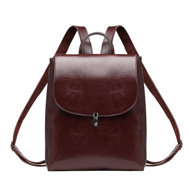 Women's Burgundy Flap Lock Leather Backpack handbags with Top Handle ...