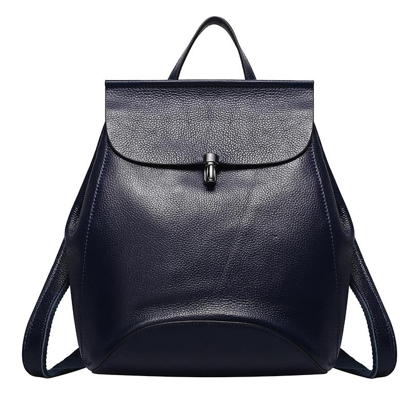 Women's Chic Black Flap Litchi Grain Leather Backpack with Top Handle