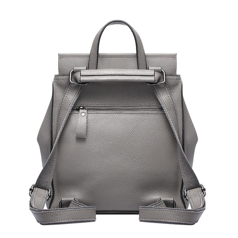 Women's Chic Grey Flap Litchi Grain Leather Backpack with Top Handle