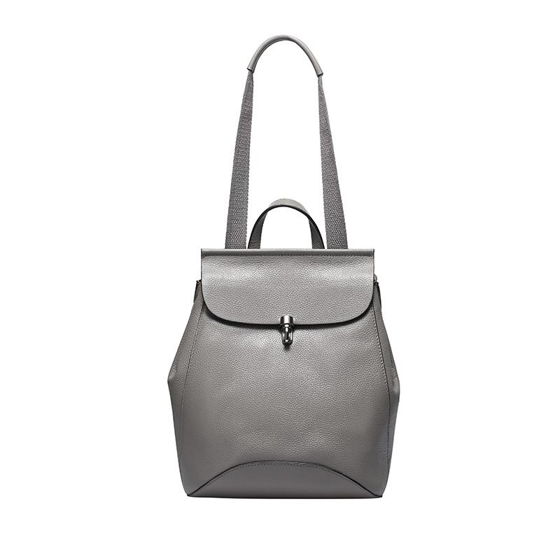 Women's Chic Grey Flap Litchi Grain Leather Backpack with Top Handle