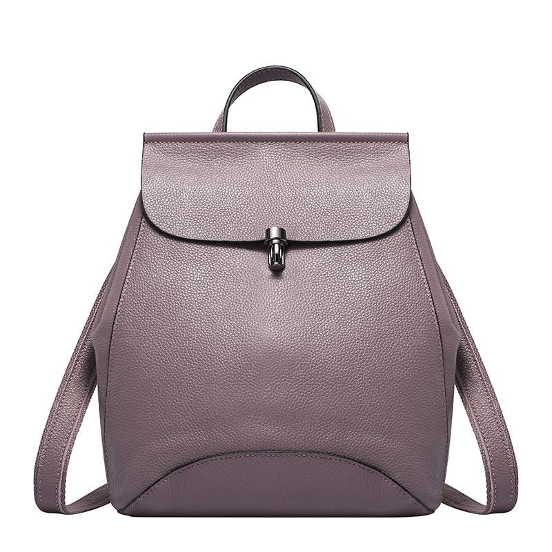 Baginning Women's Purple Flap Litchi Grain Leather Backpack for Travel
