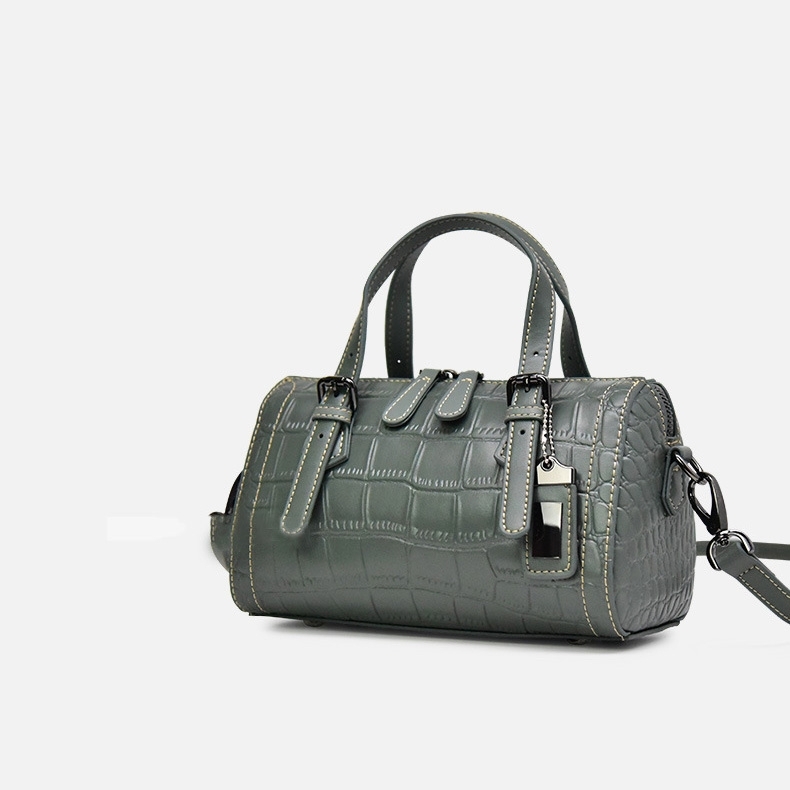Women's Green Croc Printed Leather Boston Handbags