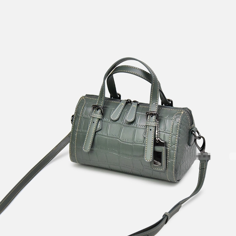 Women's Green Croc Printed Leather Boston Handbags