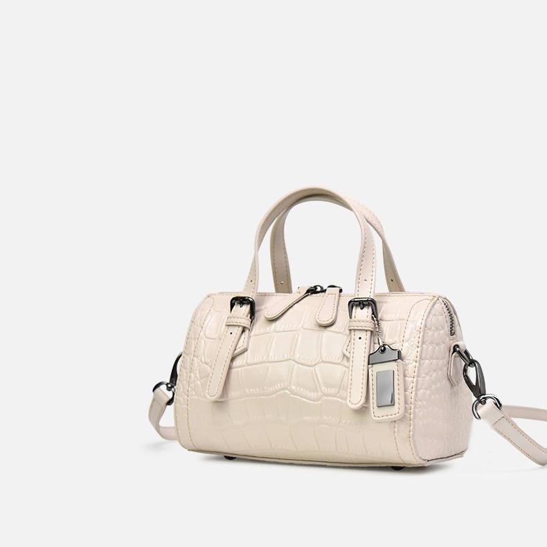 Women's White Croc Printed Leather Boston Handbags