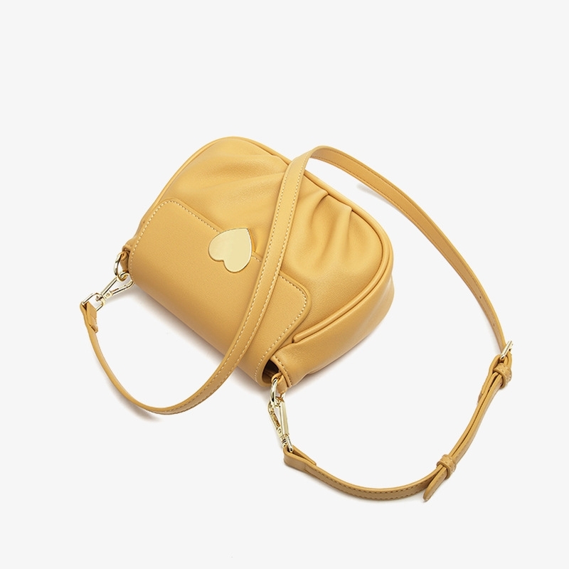 Women's Yellow Cute Heart Lock Flap Shoulder Bags Vegan Purses