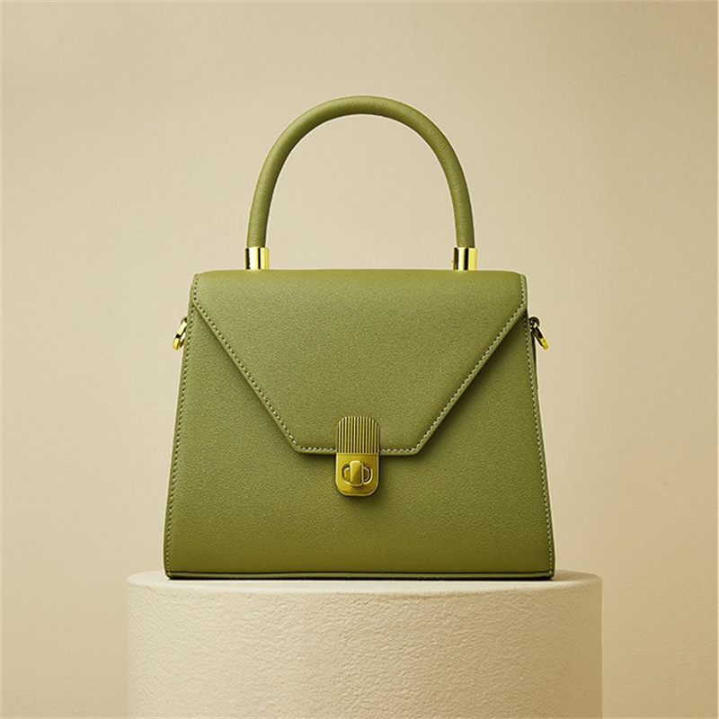 Women's Green Leather Classic Square Flap Handbag