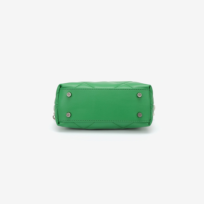 Women's Green Leather Cube Qulited Bag Chain Shoulder Mini Bags