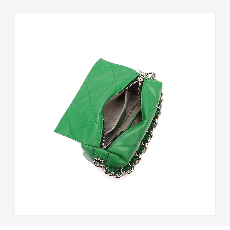Women's Green Leather Cube Qulited Bag Chain Shoulder Mini Bags