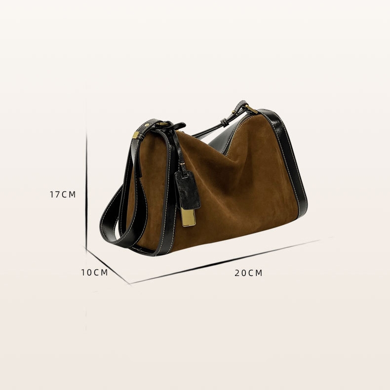 Women's Brown Suede Leather Shoulder Boston Bags