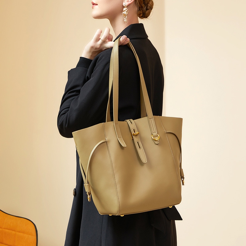 Apricot Adjustable Belt Strap Leather Tote Bags