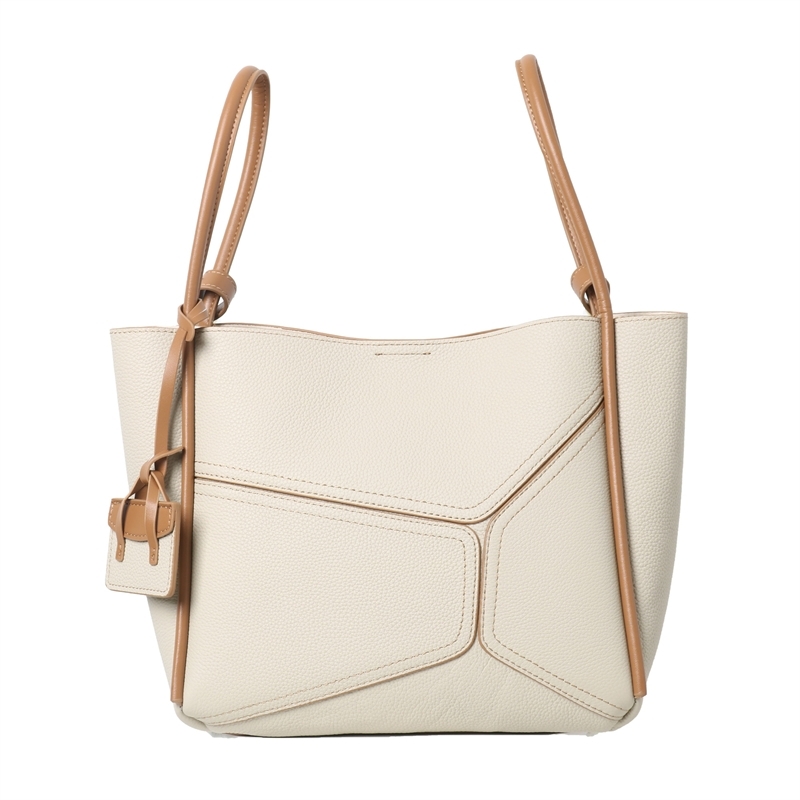Zipper Tote Leather Bag, Leather Tote Bag for Women | Mayko Bags Beige