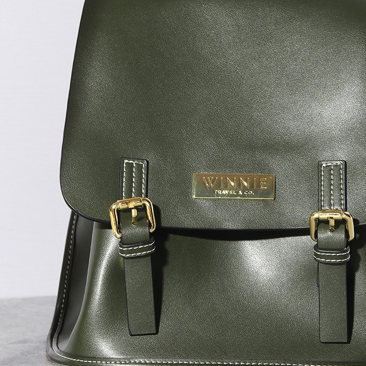 Women's Green Leather Flap Retro Backpacks