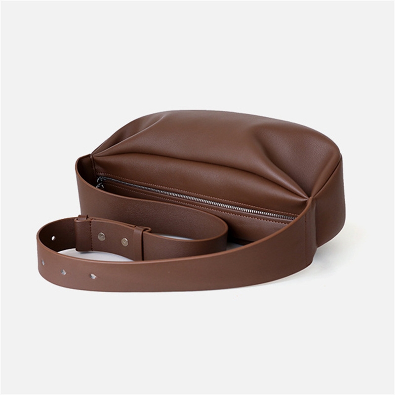 Women's Chocolate Brown Leather Hobo Bag Retro Half Moon Bag wtih Zipper